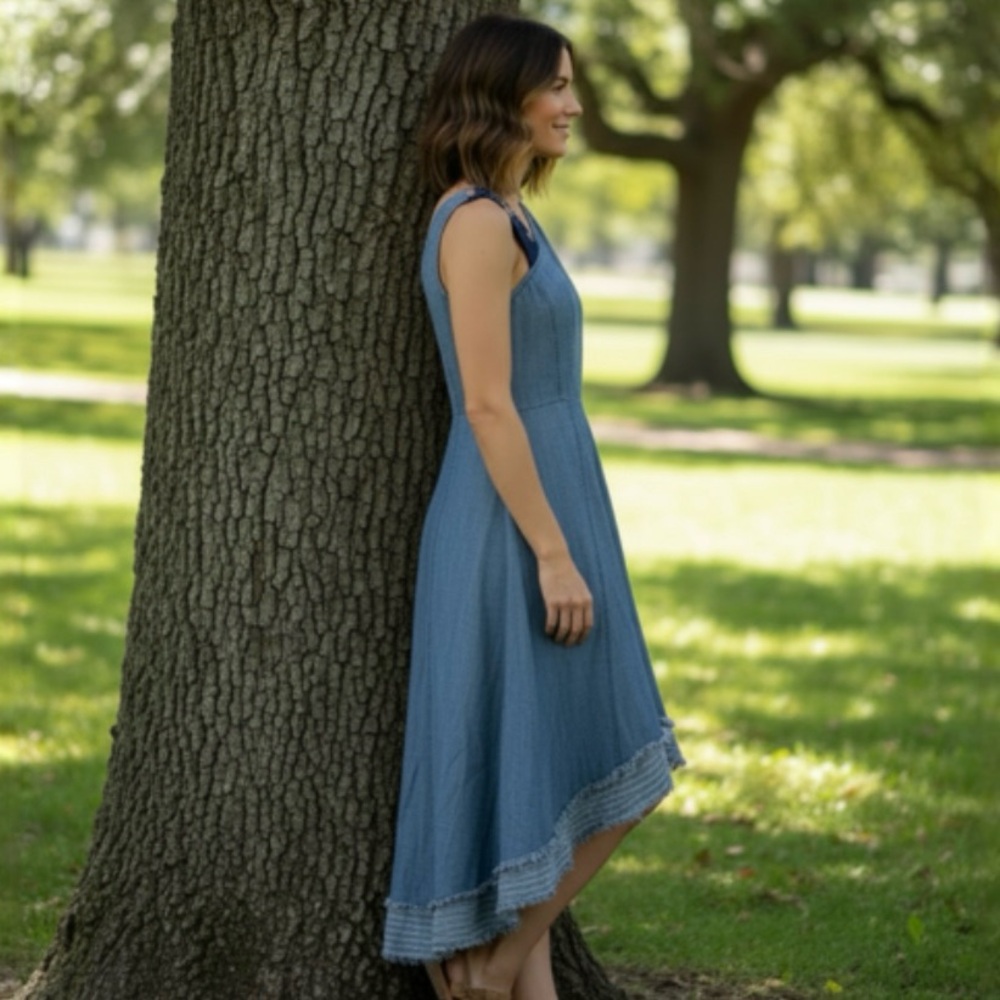 Trina Turk Cocktail High Low Denim Dress Size 6 - Picture 4 of 15